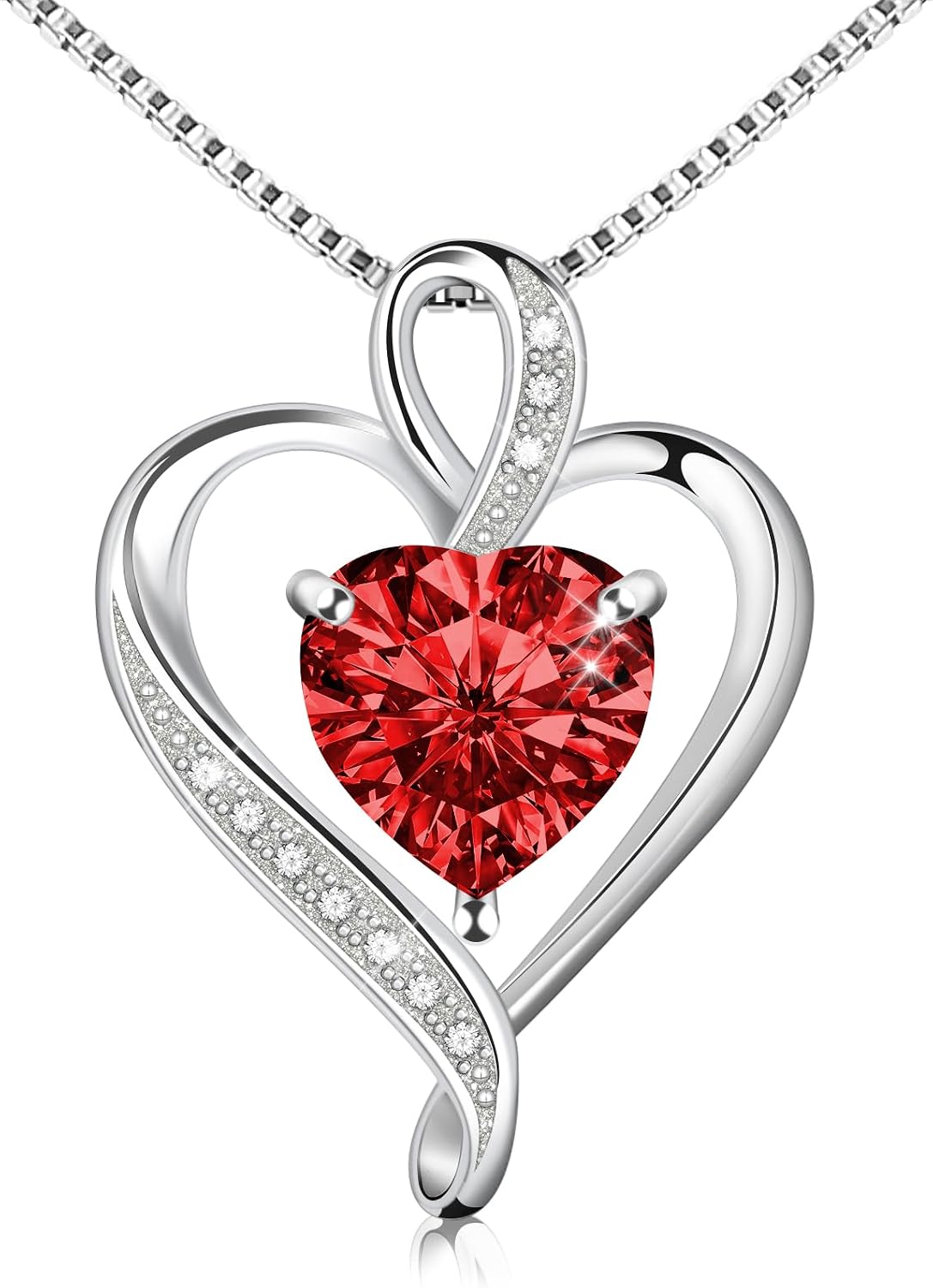 Birthstone Heart Pendant Necklace in Sterling Silver, view 7 of 10