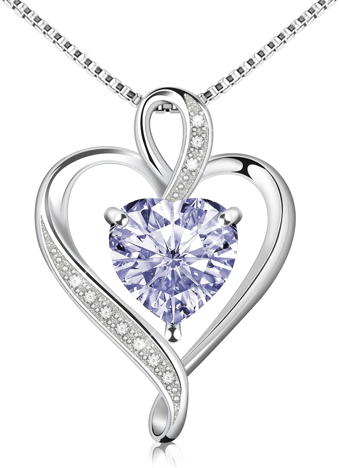 Birthstone Heart Pendant Necklace in Sterling Silver, view 5 of 10
