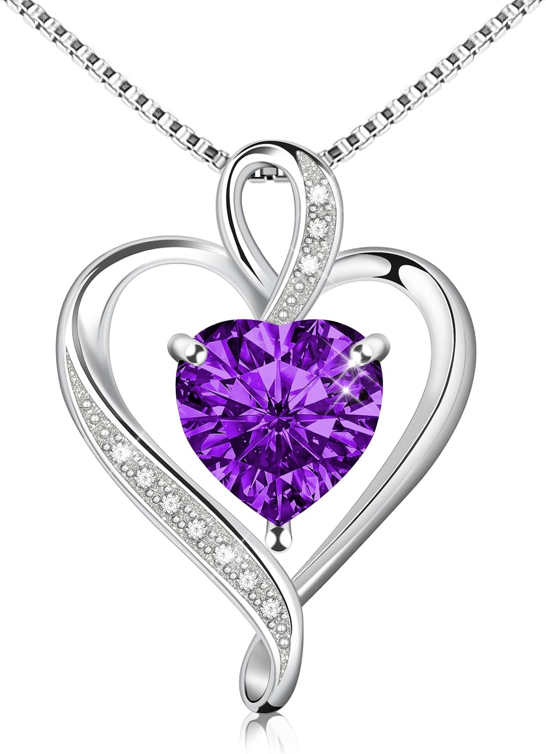 Birthstone Heart Pendant Necklace in Sterling Silver, view 6 of 10