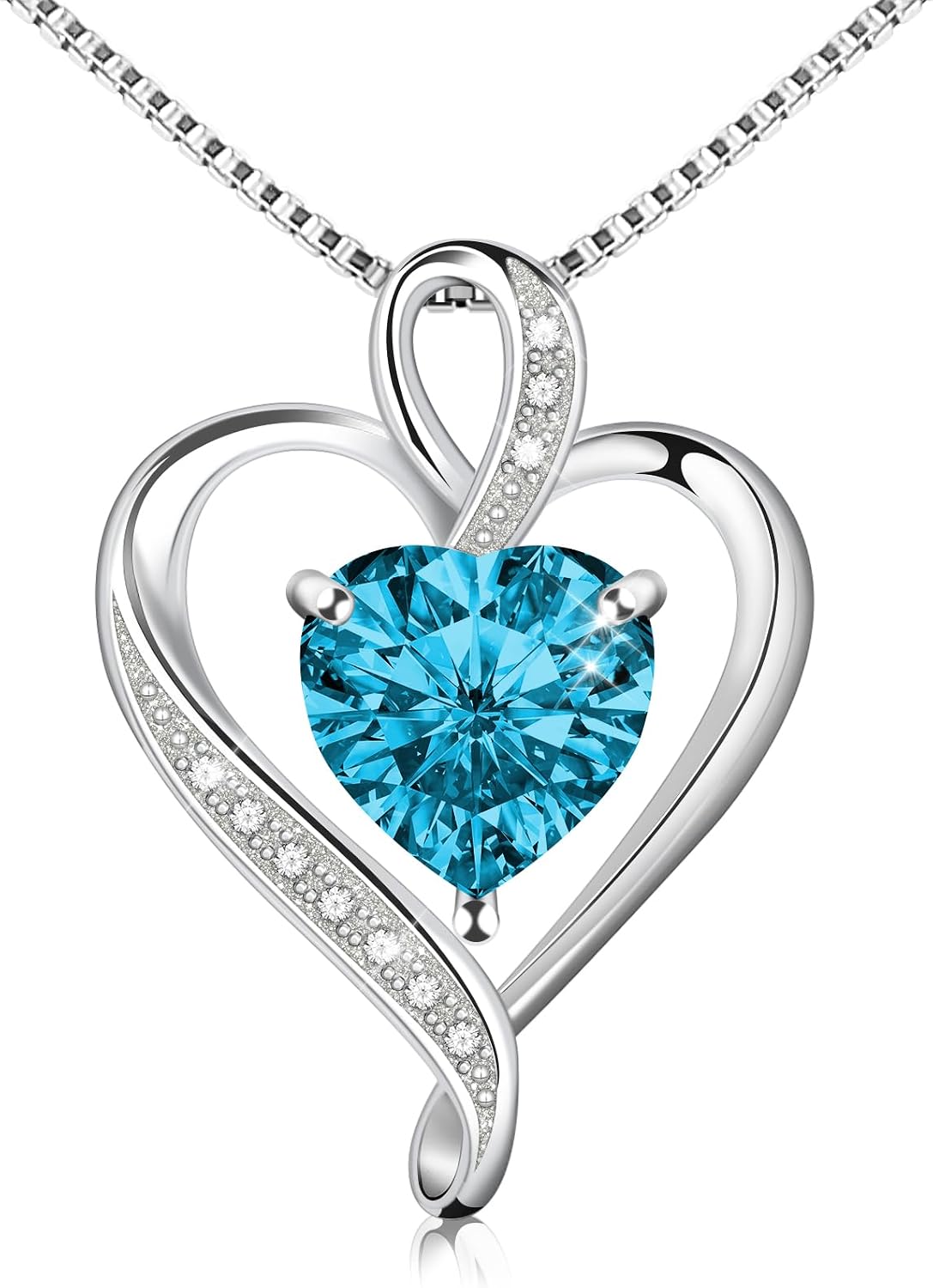 Birthstone Heart Pendant Necklace in Sterling Silver, view 10 of 10