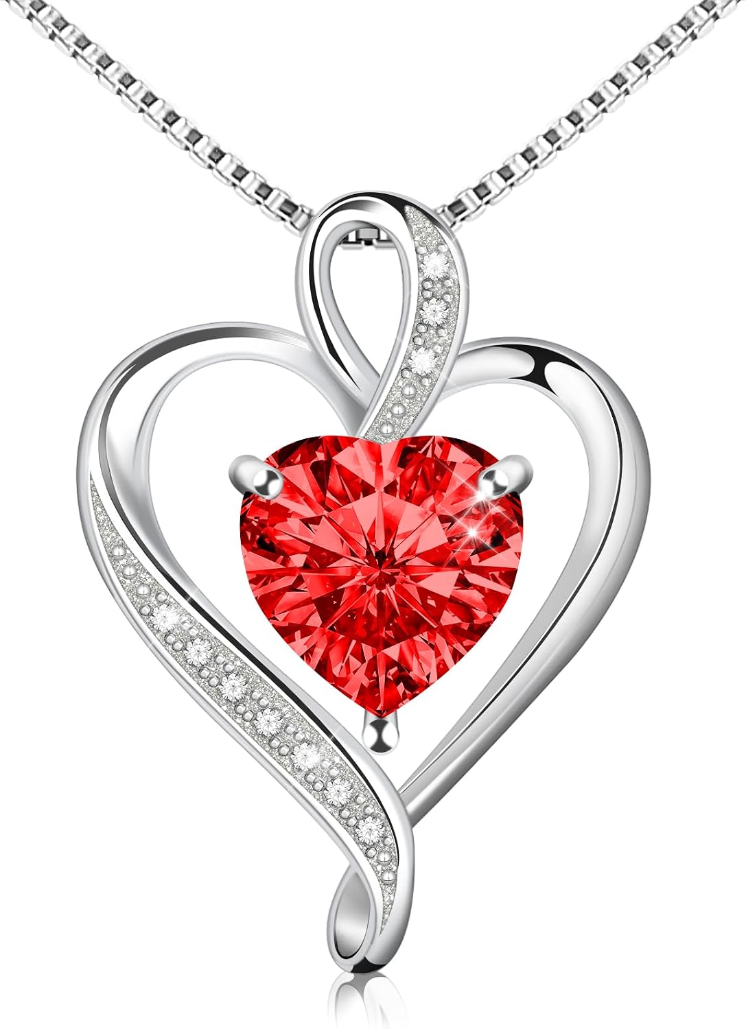 Birthstone Heart Pendant Necklace in Sterling Silver, view 9 of 10