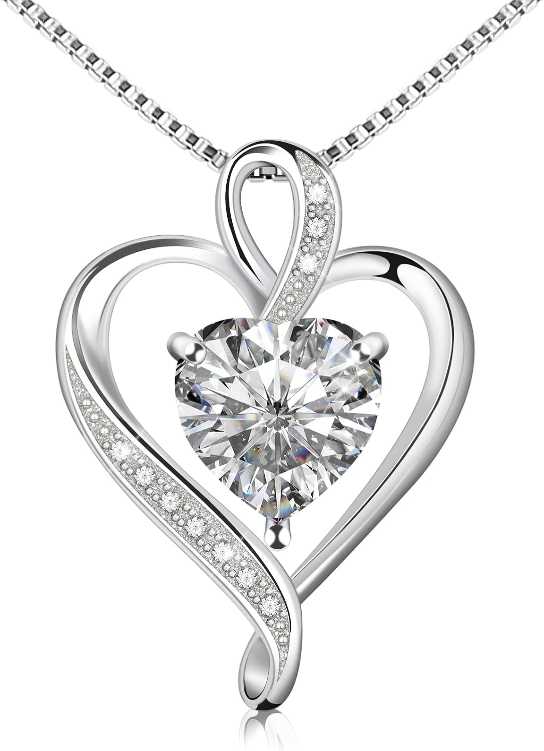 Birthstone Heart Pendant Necklace in Sterling Silver, view 1 of 10