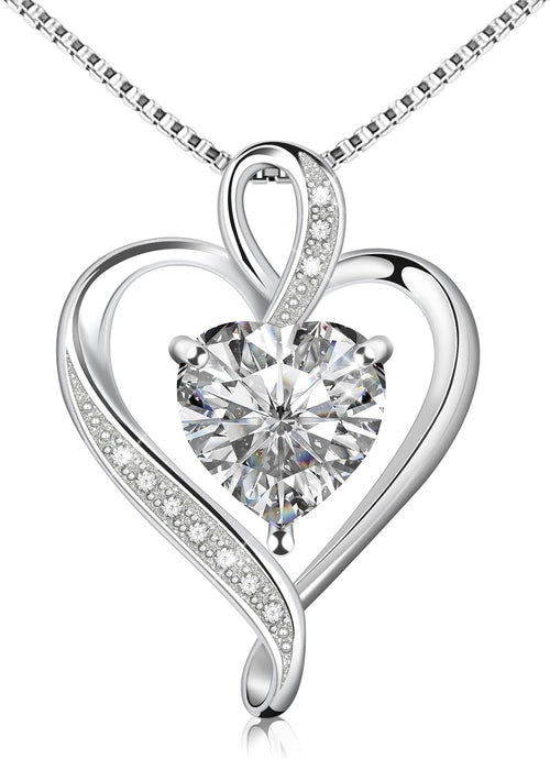 Birthstone Heart Pendant Necklace in Sterling Silver, view 1 of 10
