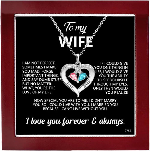 Birthstone Heart Necklace with Message Card for a Wife, gold tone, view 1