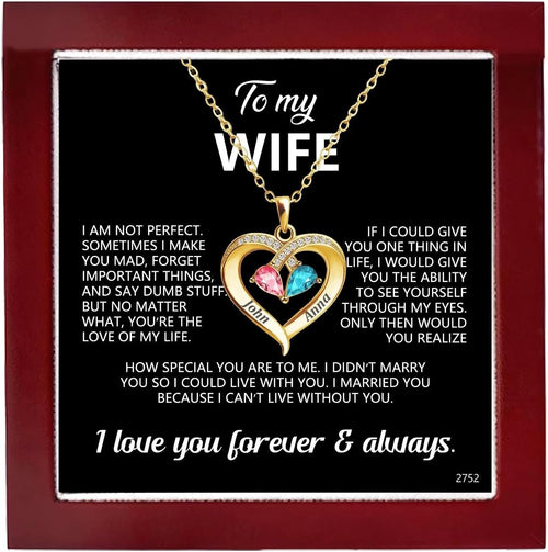 Birthstone Heart Necklace with Message Card for a Wife, gold tone, view 2