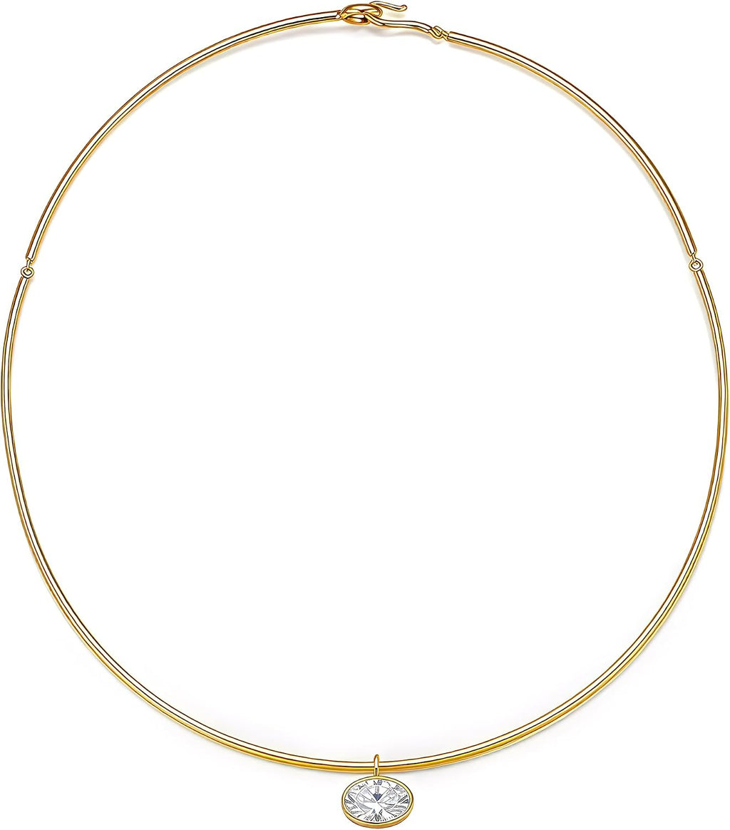 Birthstone Pendant Collar Choker, Gold PVD, view 8 of 11