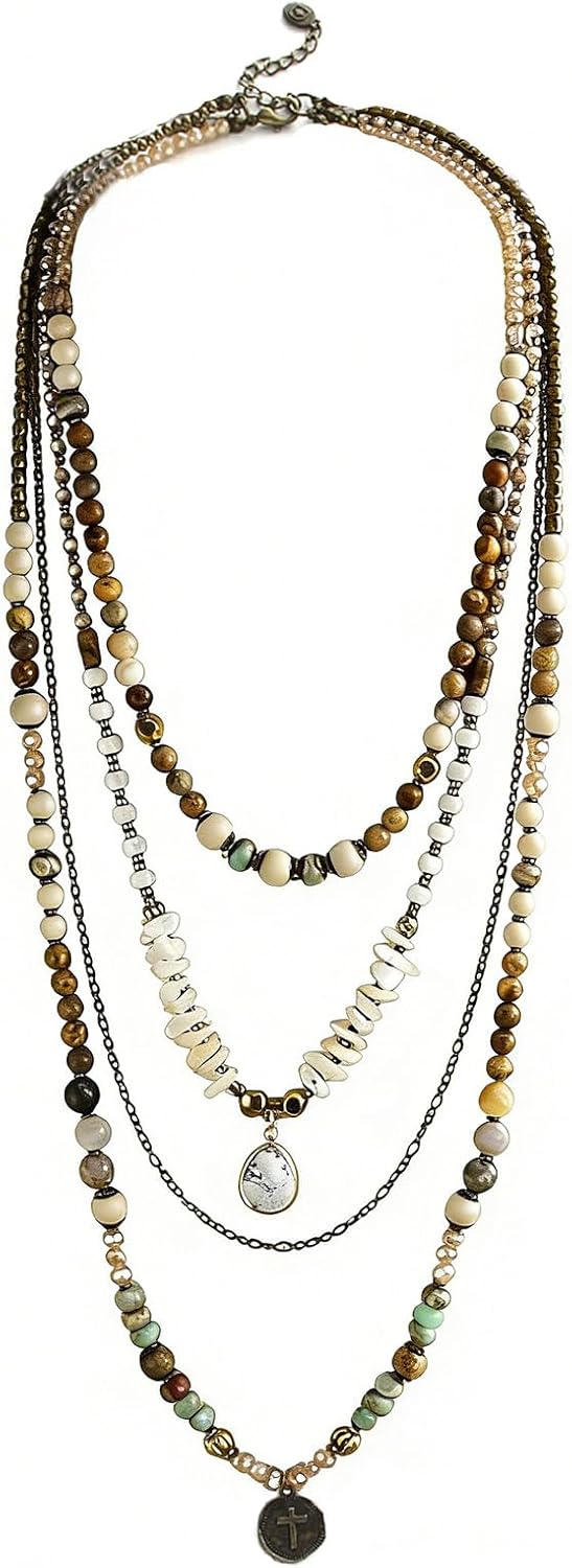 Boho Multi-Layer Beaded Necklace, shown on a plain white background
