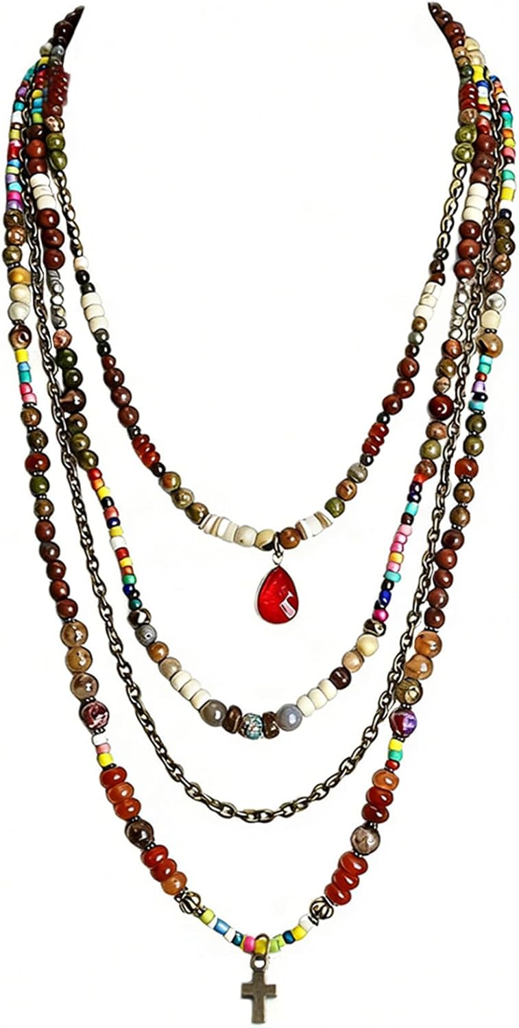 Boho Multi-Layer Beaded Necklace, view 2 of 9