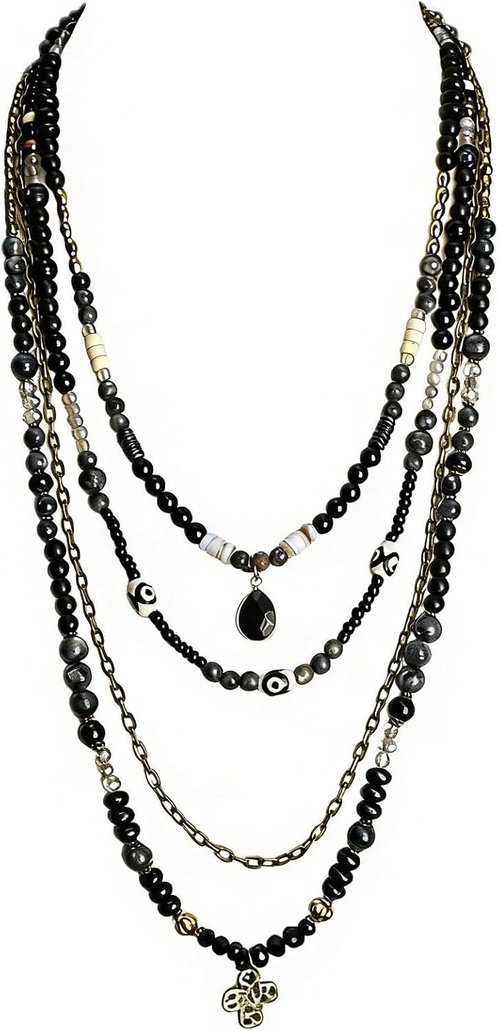 Boho Multi-Layer Beaded Necklace, view 3 of 9