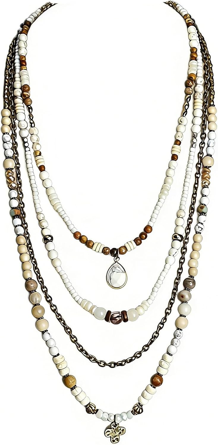 Boho Multi-Layer Beaded Necklace, view 7 of 9