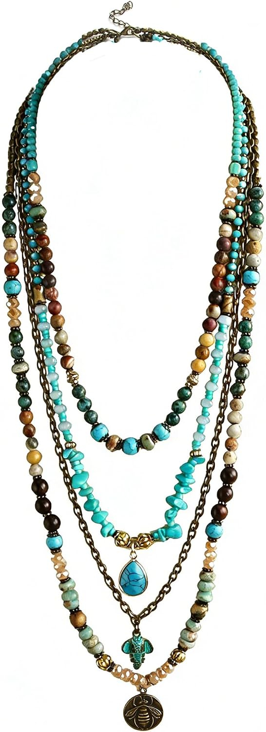 Boho Multi-Layer Beaded Necklace, view 8 of 9
