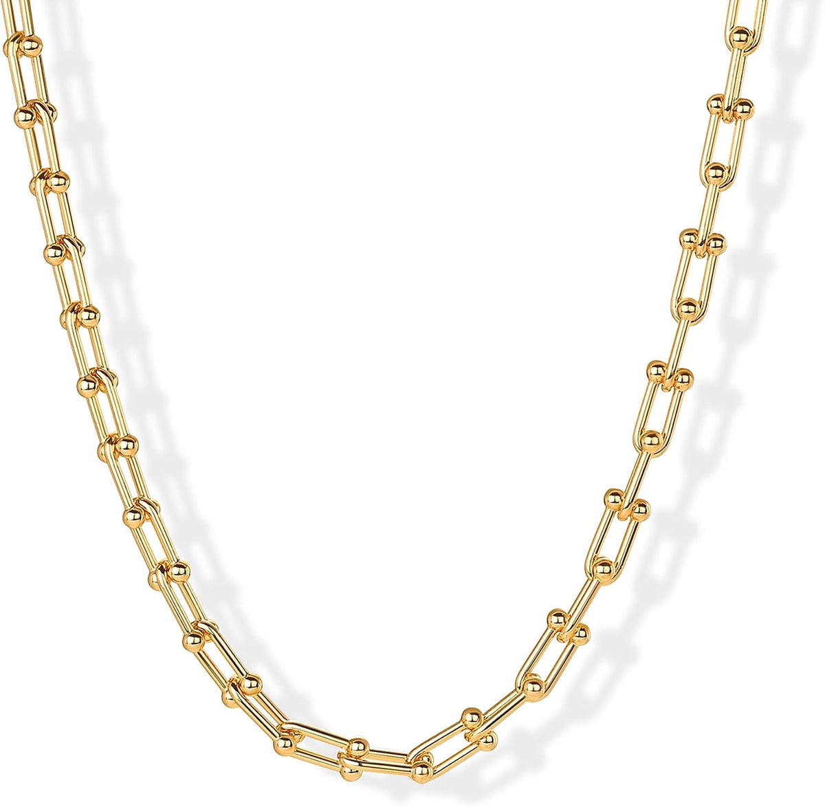 Chunky Link Chain Choker Necklace, Gold Tone, shown on a plain white background