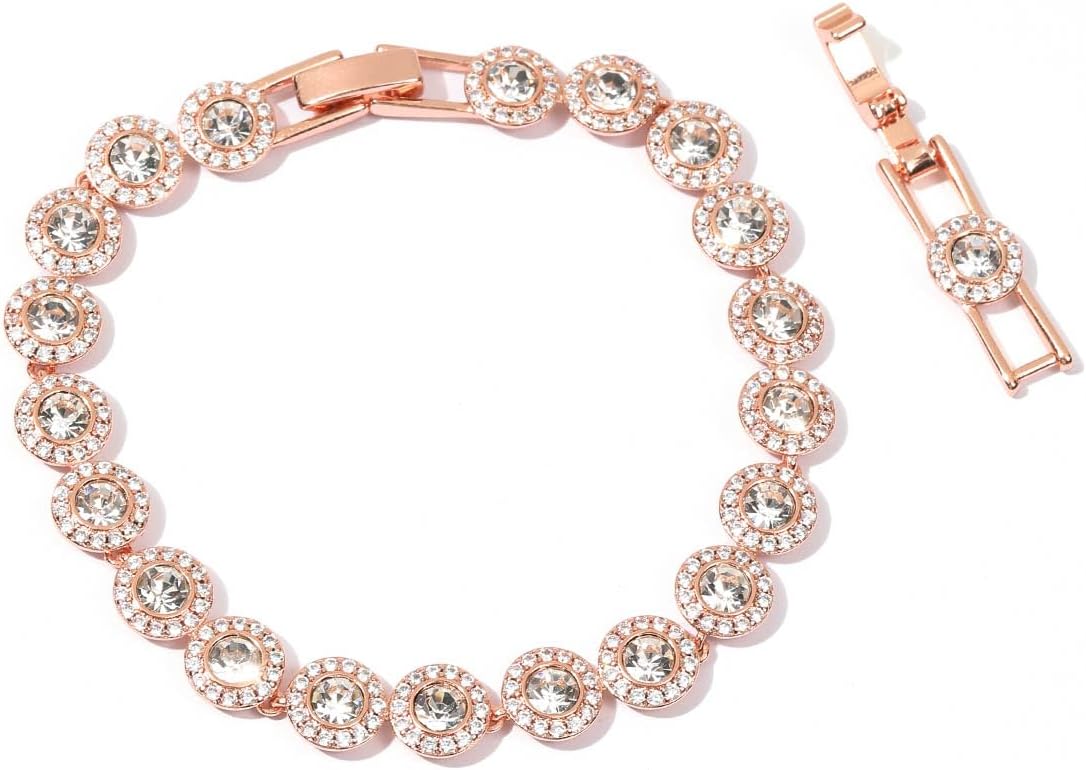 Crystal Tennis Choker in rose gold tone, 15 to 16 inches, shown on a plain white background