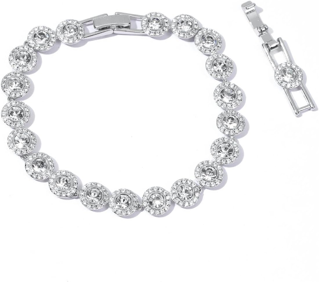 Crystal Tennis Bracelet in white gold tone, 7.3 to 8.3 inches, shown on a plain white background