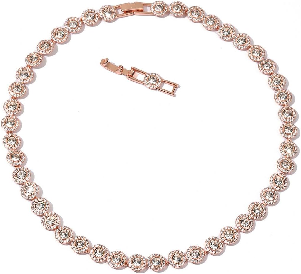 Crystal Tennis Choker in white gold tone, 15 to 16 inches, shown on a plain white background