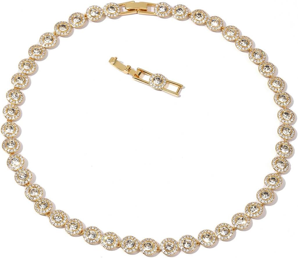 Crystal Tennis Choker in white gold tone, 17 to 18 inches, shown on a plain white background