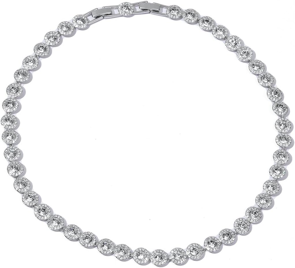 Crystal Tennis Bracelet in yellow gold tone, 7.3 to 8.3 inches, shown on a plain white background