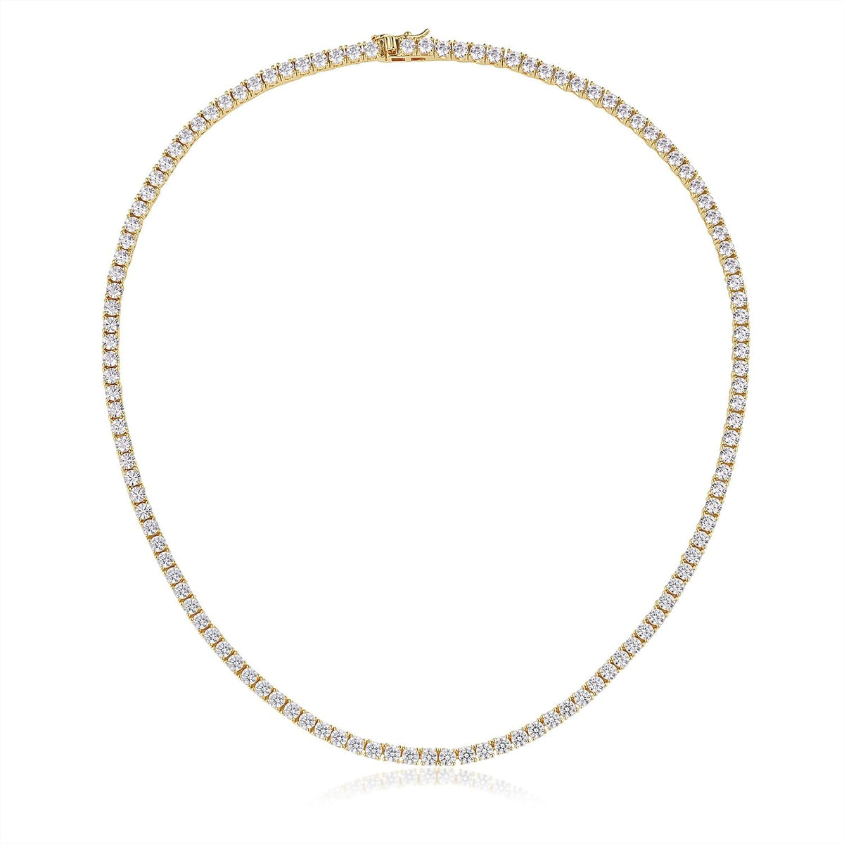 Round Cubic Zirconia Tennis Necklace, 3 mm in white gold tone, shown on a plain white background