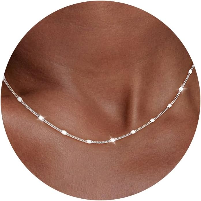 Dainty Cuban Curb Chain Necklace in Sterling Silver, shown on a plain white background