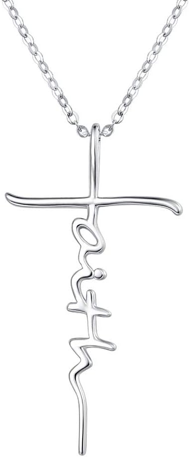 Faith Cross Birthstone Necklace in Sterling Silver, shown on a plain white background