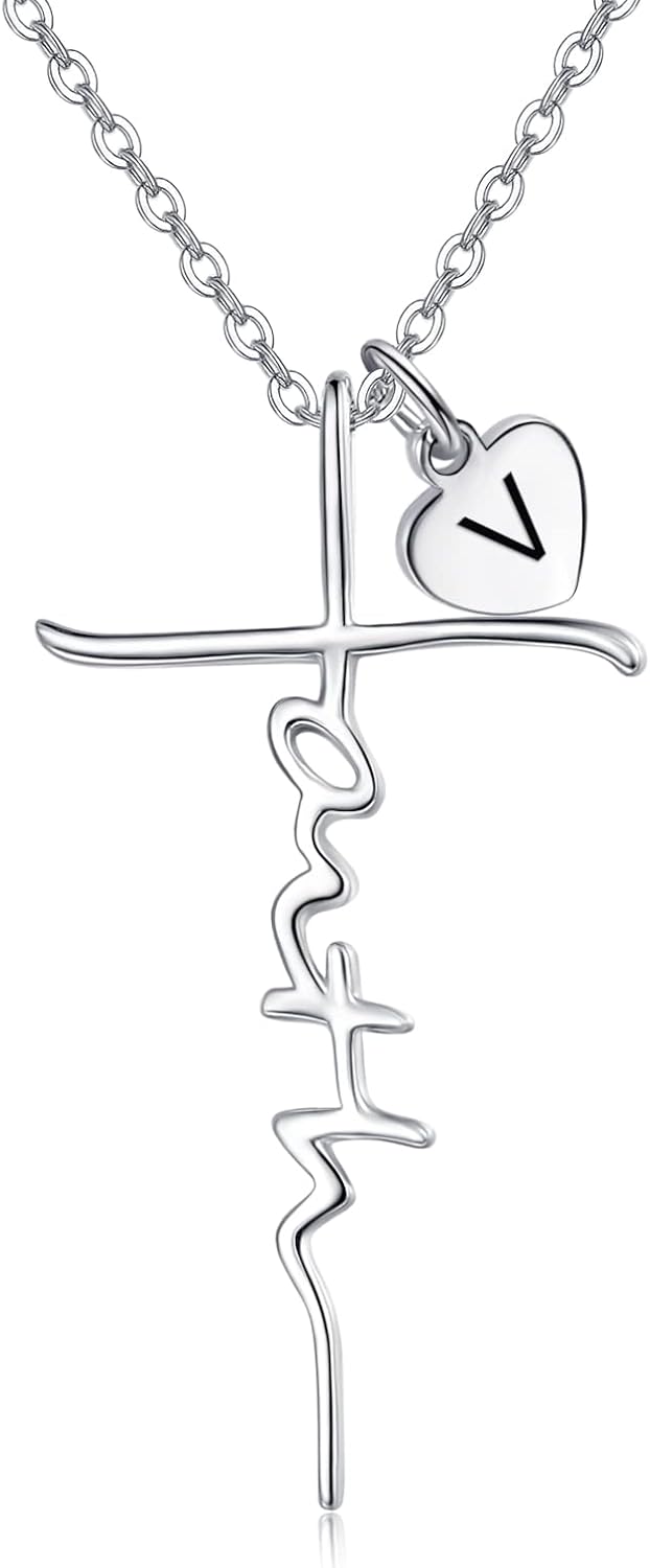 Faith Cross Birthstone Necklace in Sterling Silver, view 4 of 16