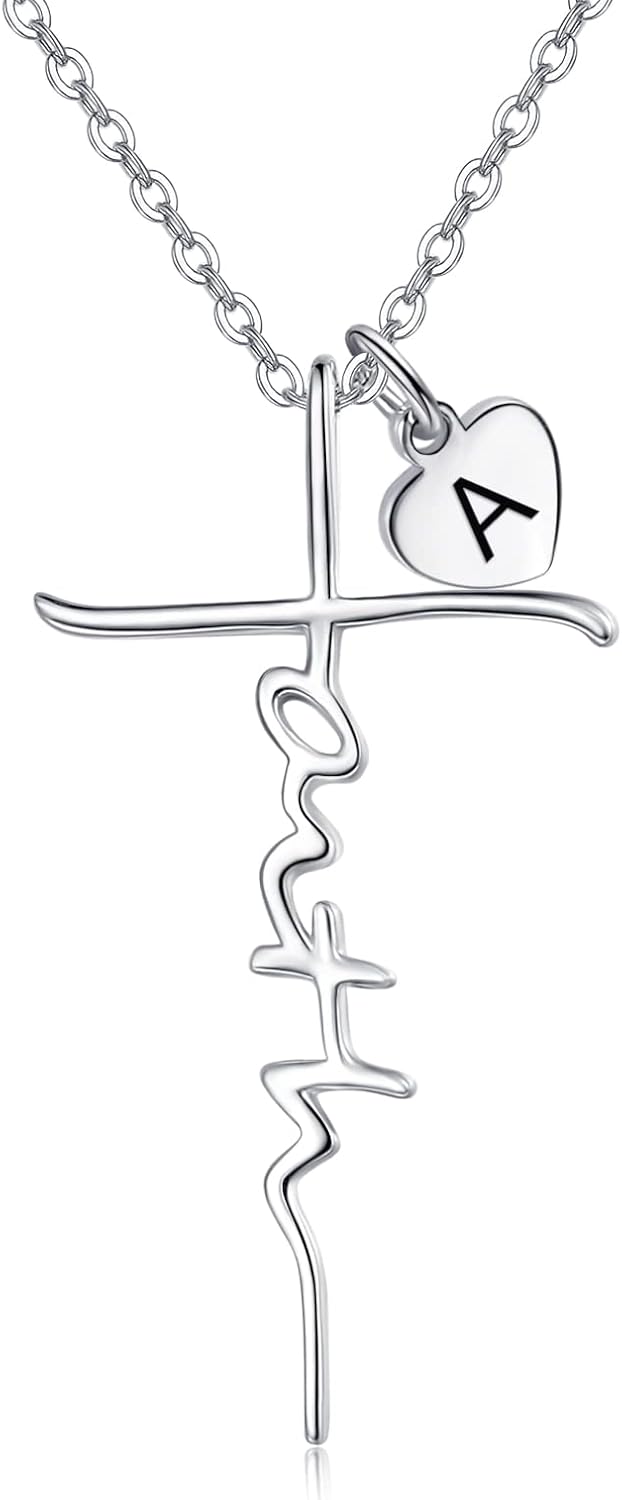 Faith Cross Birthstone Necklace in Sterling Silver, view 7 of 16