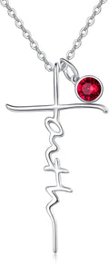 Faith Cross Birthstone Necklace in Sterling Silver, view 9 of 16