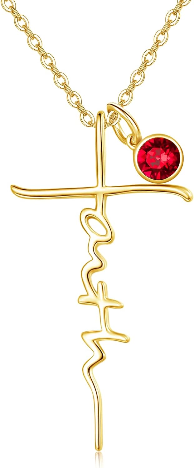 Faith Cross Birthstone Necklace in Sterling Silver, view 12 of 16