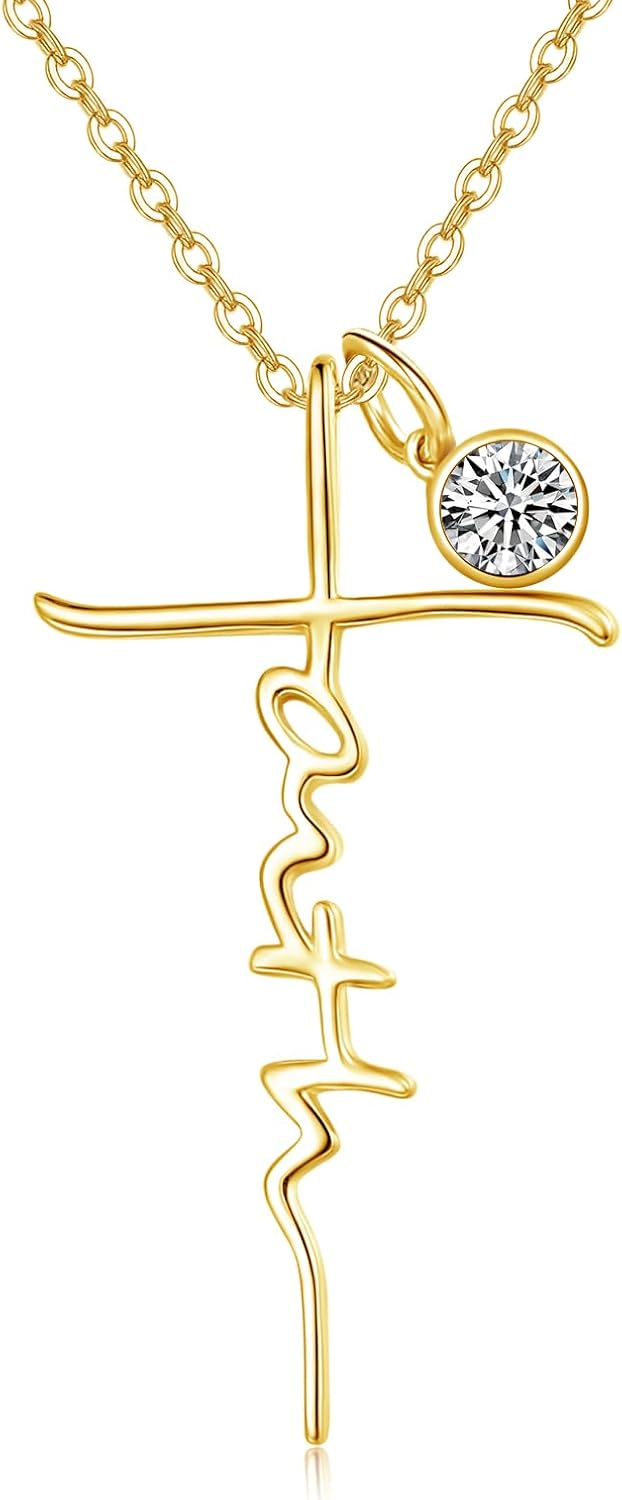 Faith Cross Birthstone Necklace in Sterling Silver, view 13 of 16