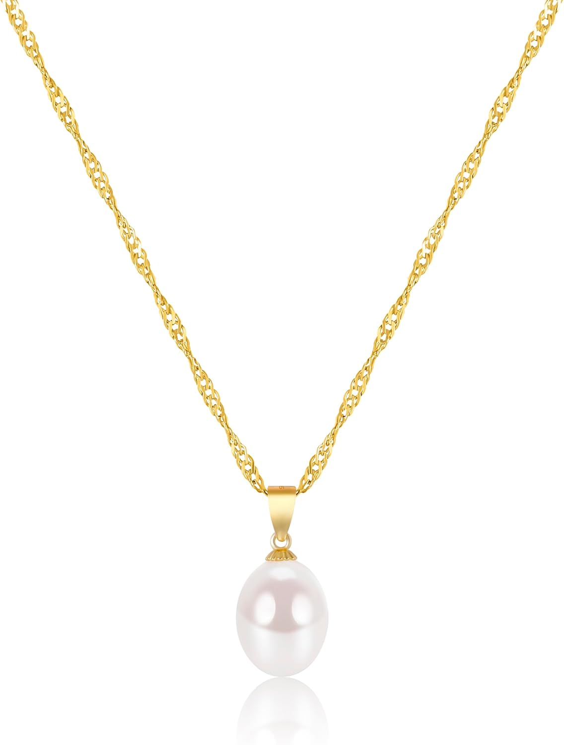 Freshwater Pearl Drop Pendant Necklace on a silver chain, shown on a plain white background