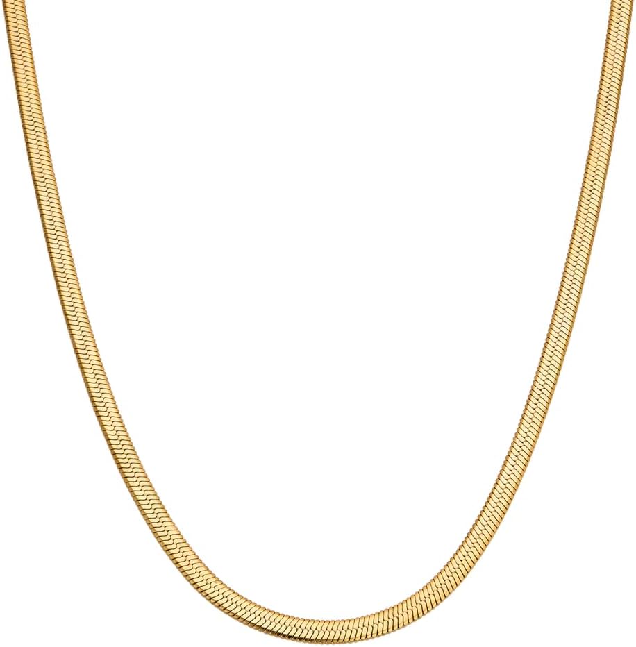 Herringbone Chain Necklace, Gold-Tone Stainless Steel, shown on a plain white background