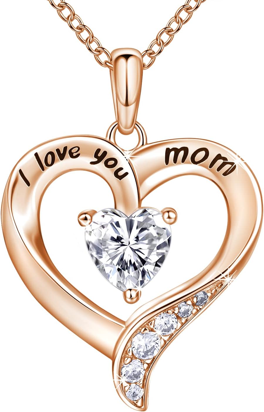 I Love You Mom Heart Pendant Necklace in Yellow Gold, shown on a plain white background