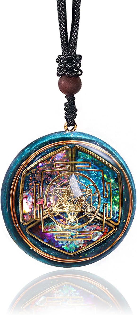 Metatron Cube Resin Pendant Necklace, shown on a plain white background