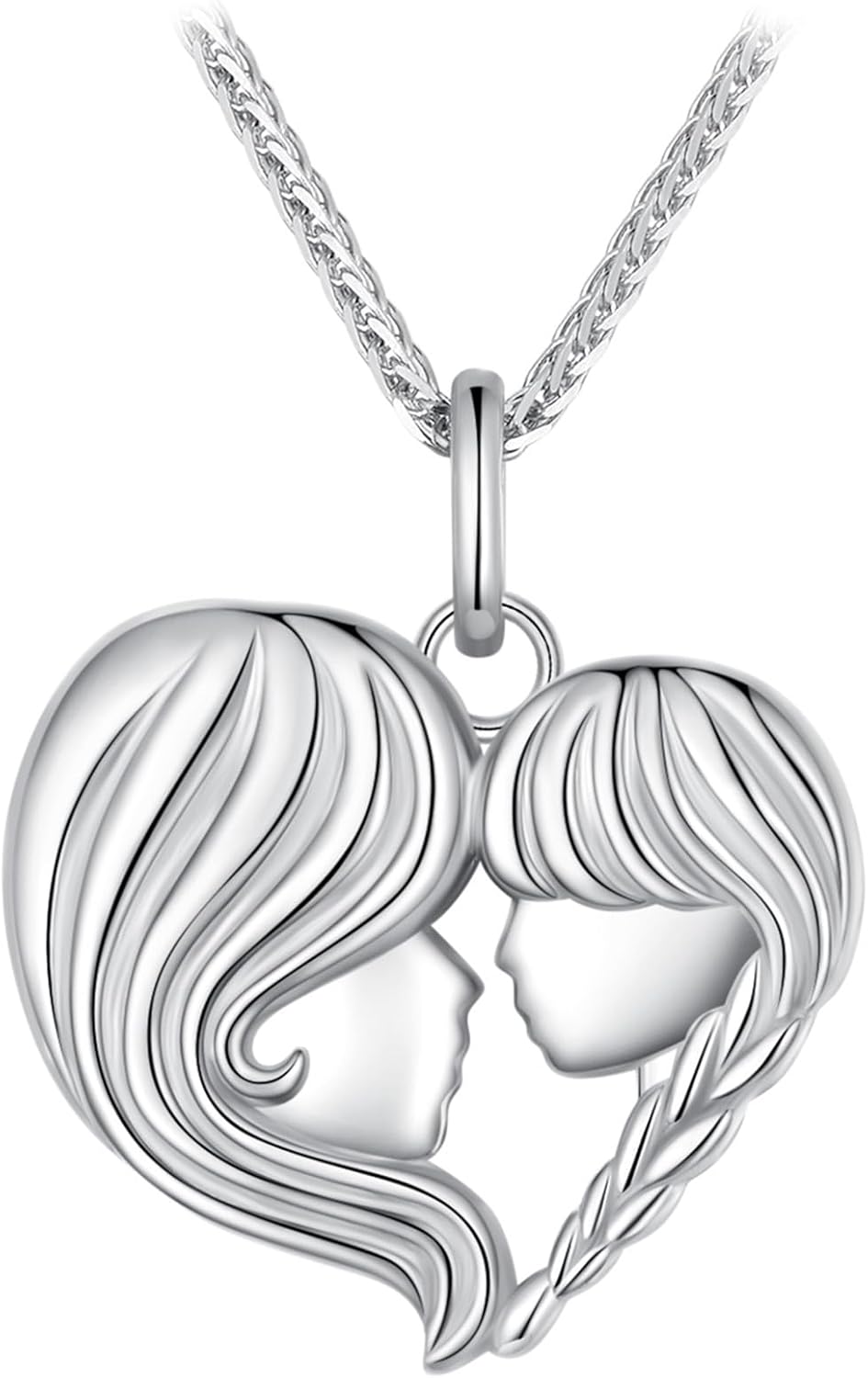 Mother and Daughter Pendant Necklace Set in Design 3, shown on a plain white background