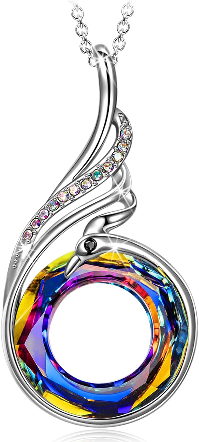 Phoenix Crystal Pendant Necklace in Bermuda Blue, shown on a plain white background