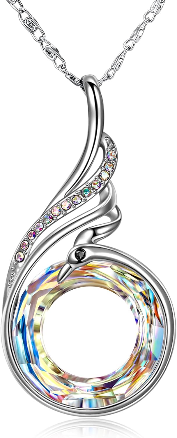 Phoenix Crystal Pendant Necklace in Volcano with a sterling silver setting, shown on a plain white background