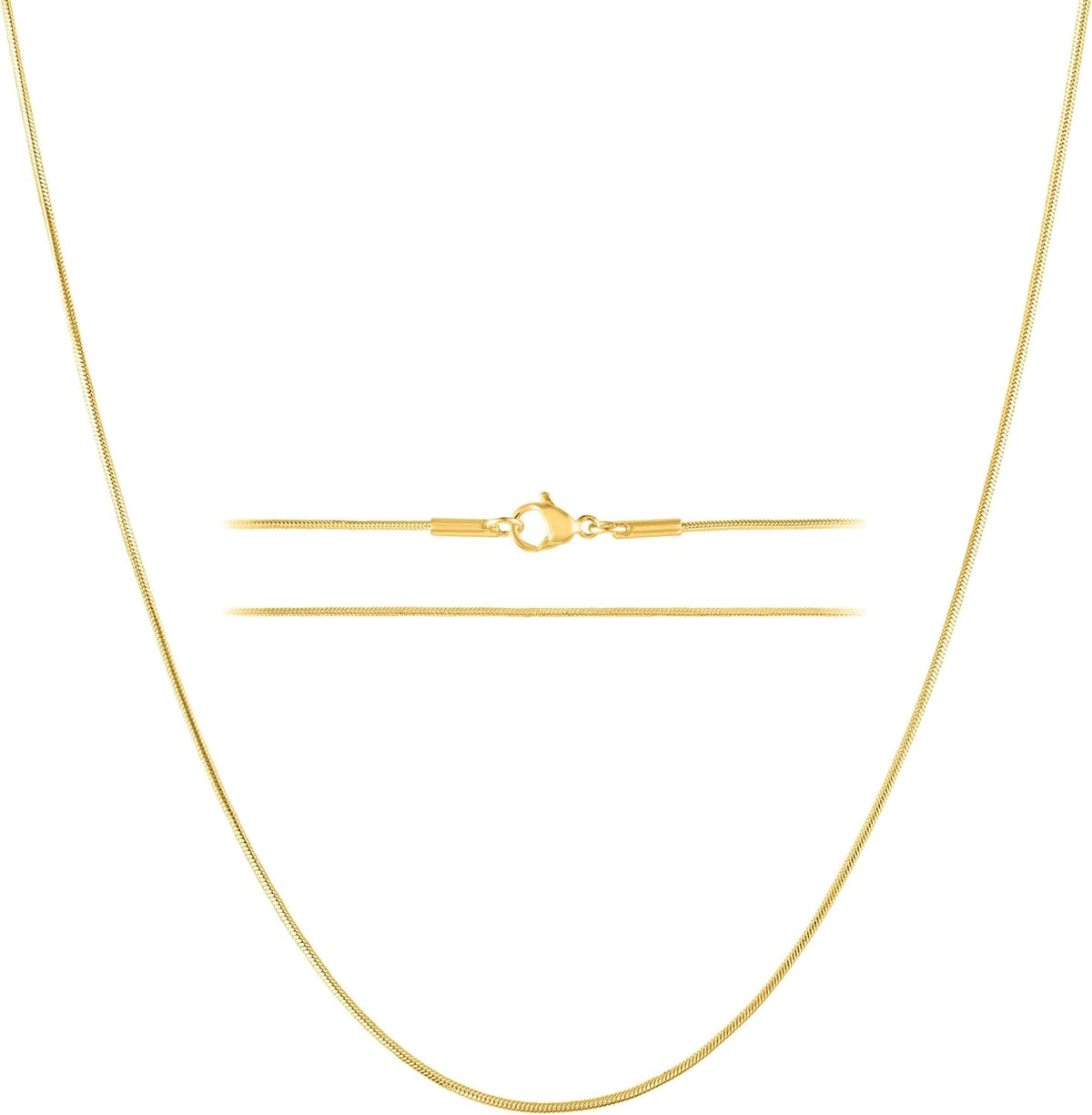 Snake Chain Necklace, Gold-Tone Steel, 0.9 mm, shown on a plain white background