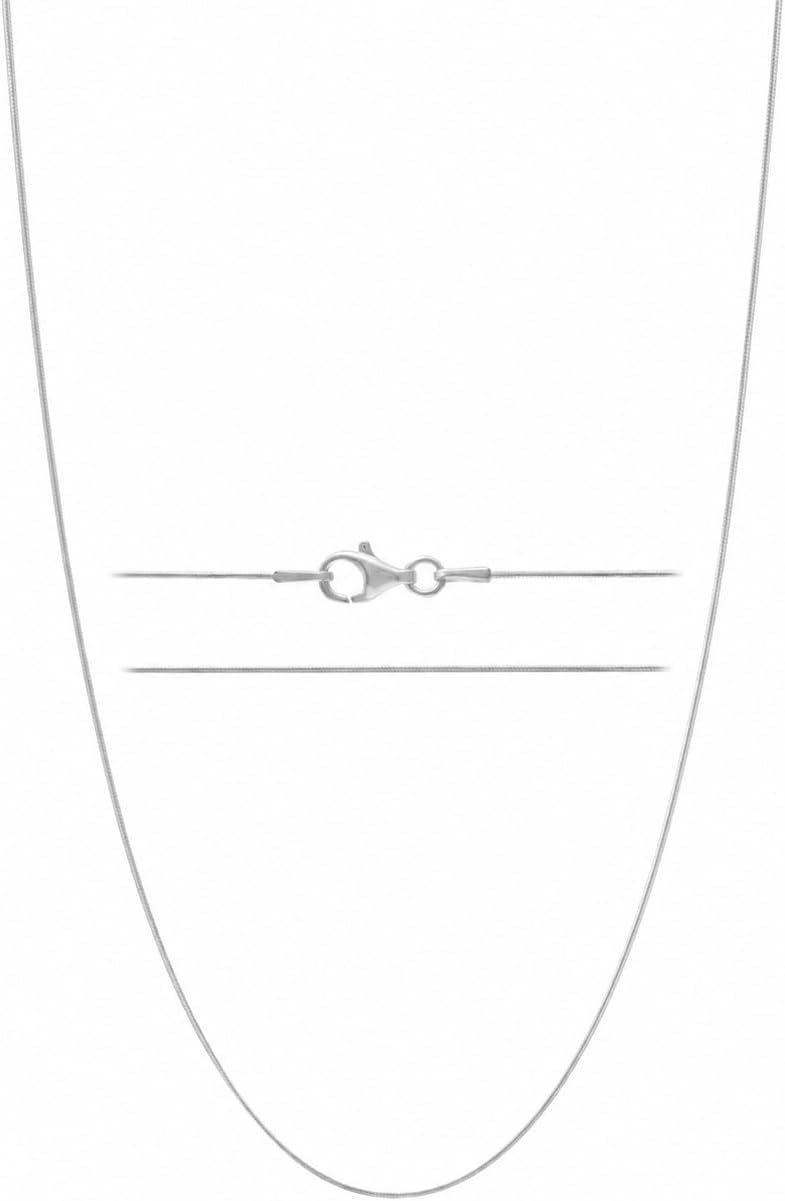 Snake Chain Necklace in Sterling Silver, 1 mm, shown on a plain white background