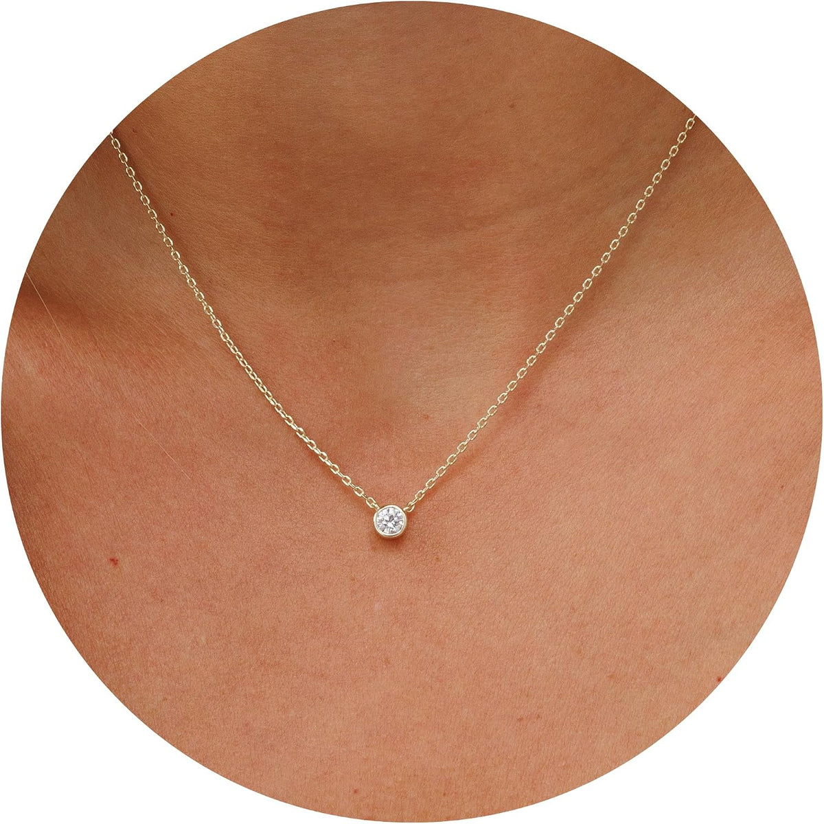 Solitaire Cubic Zirconia Choker Necklace, 18 Inch in Gold Compass, shown on a plain white background