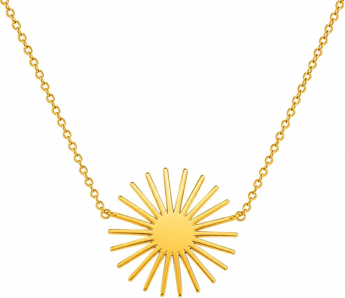 Sun Pendant Necklace, Gold PVD Stainless Steel, shown on a plain white background