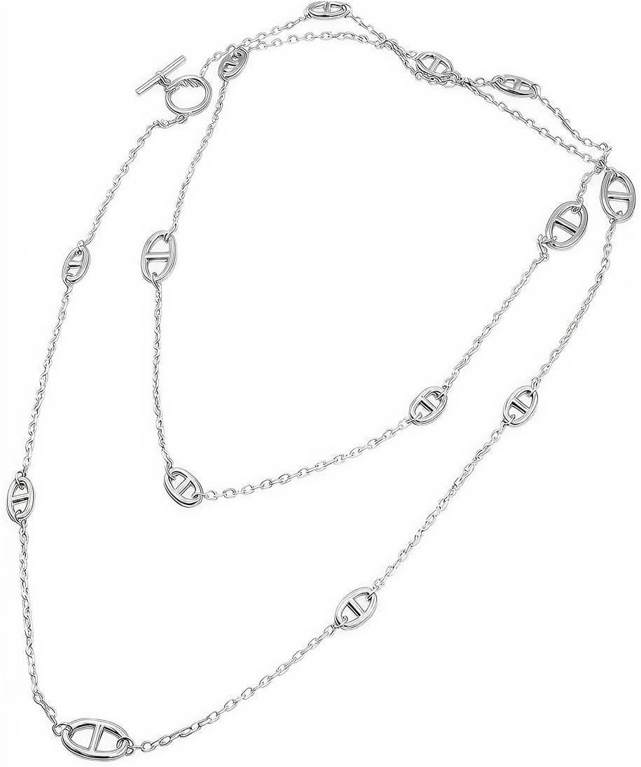 T-Bar Chain Necklace, Silver-Tone Steel, shown on a plain white background