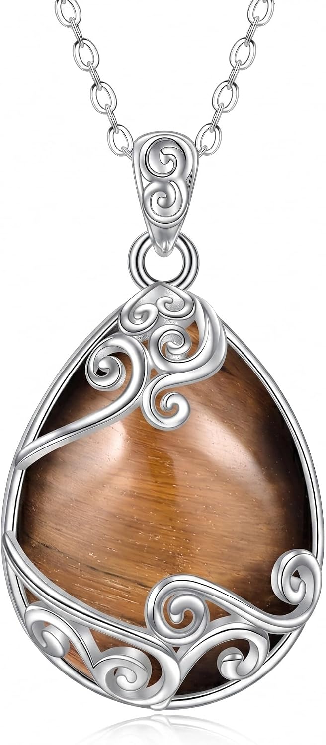 Tree of Life Teardrop Gemstone Pendant Necklace, view 2 of 14