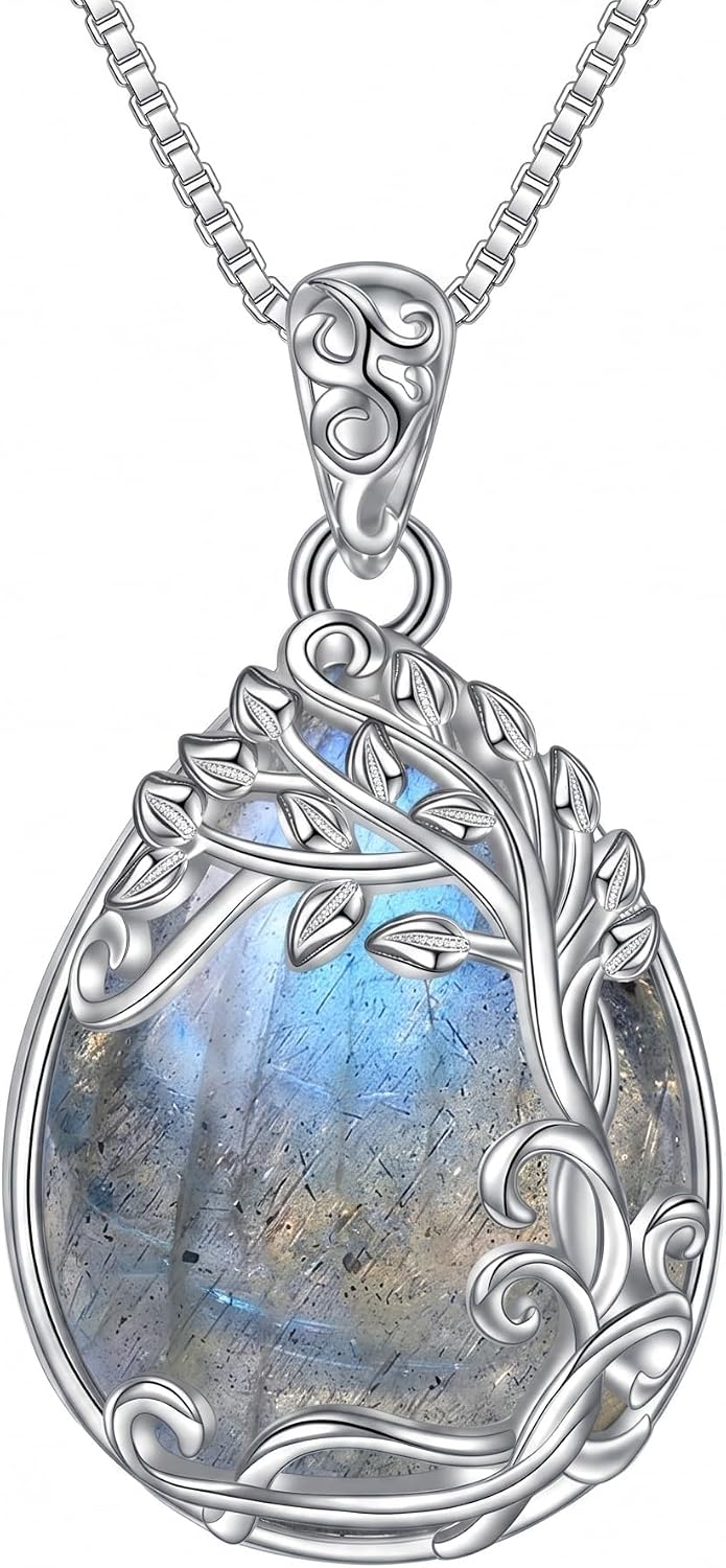 Tree of Life Teardrop Gemstone Pendant Necklace, view 3 of 14