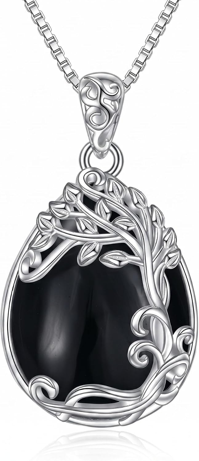 Tree of Life Teardrop Gemstone Pendant Necklace, view 5 of 14