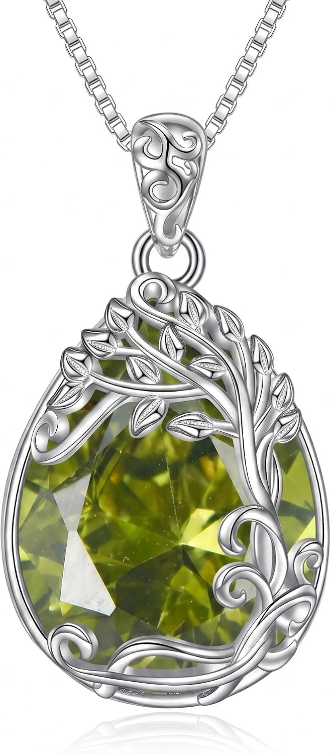 Tree of Life Teardrop Gemstone Pendant Necklace, view 8 of 14