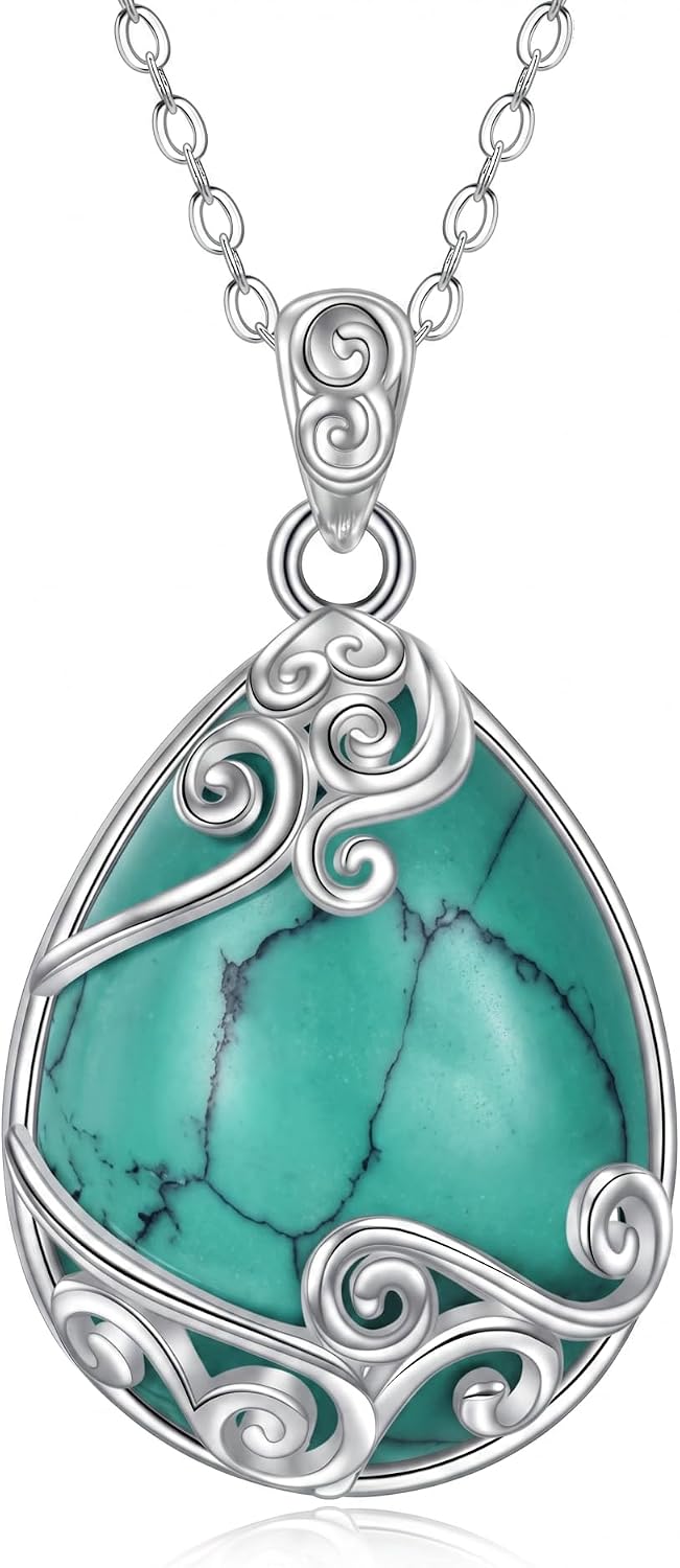 Tree of Life Teardrop Gemstone Pendant Necklace, view 13 of 14